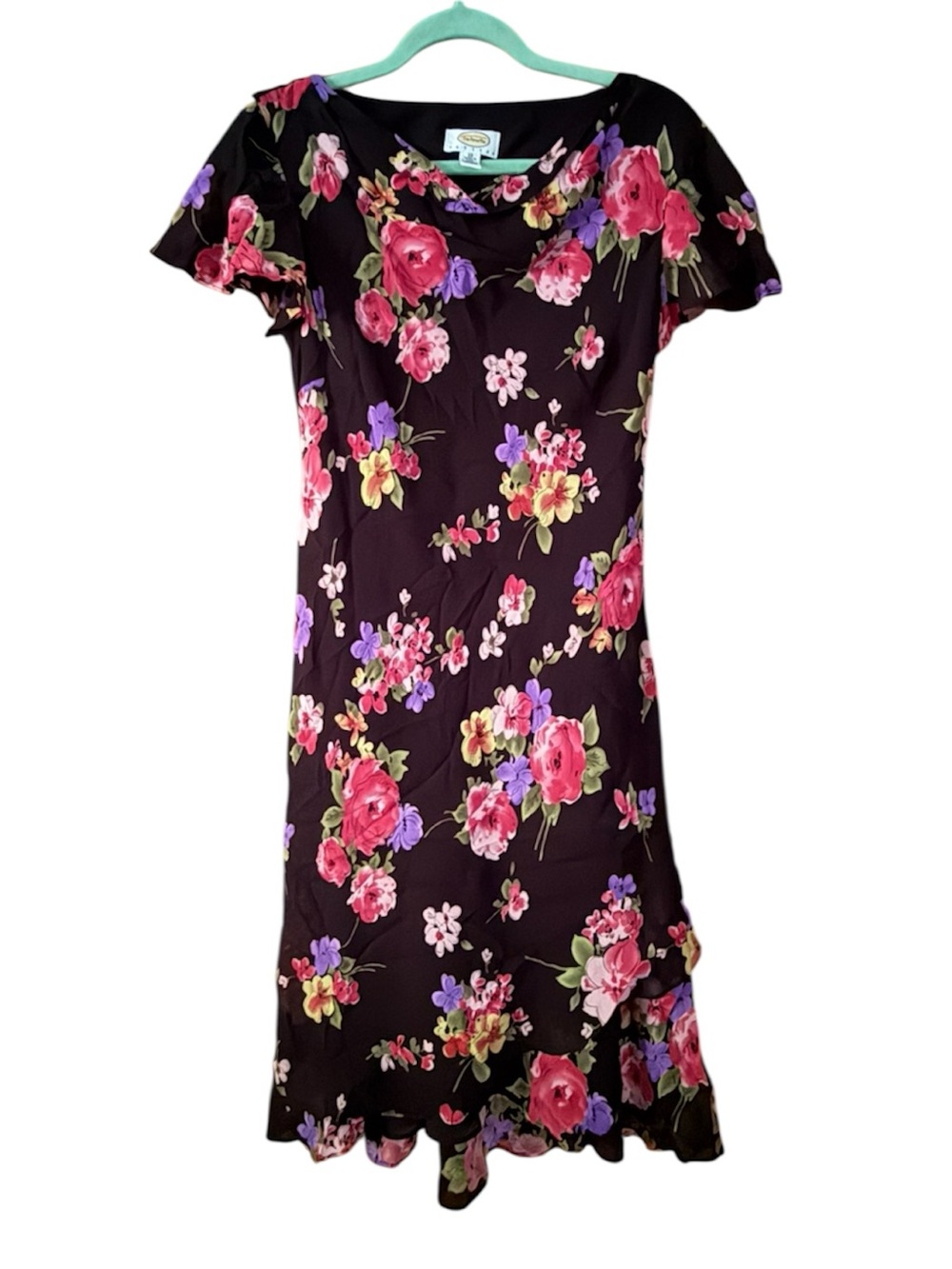 Vintage Y2K 90’s Talbots Black Floral Midi Dress Size 10 Fairy Whimsigoth